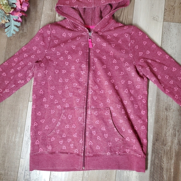 Cat & Jack Burgundy and Pink Heart Pattern Zip-Up Girls Size XL Casual Jacket - Picture 10 of 16